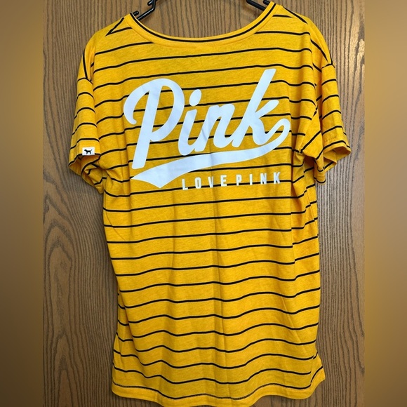 Victoria’s Secret VS PINK! Rare Striped V-Neck Logo Short Sleeve Tee Size Small - Picture 9 of 9